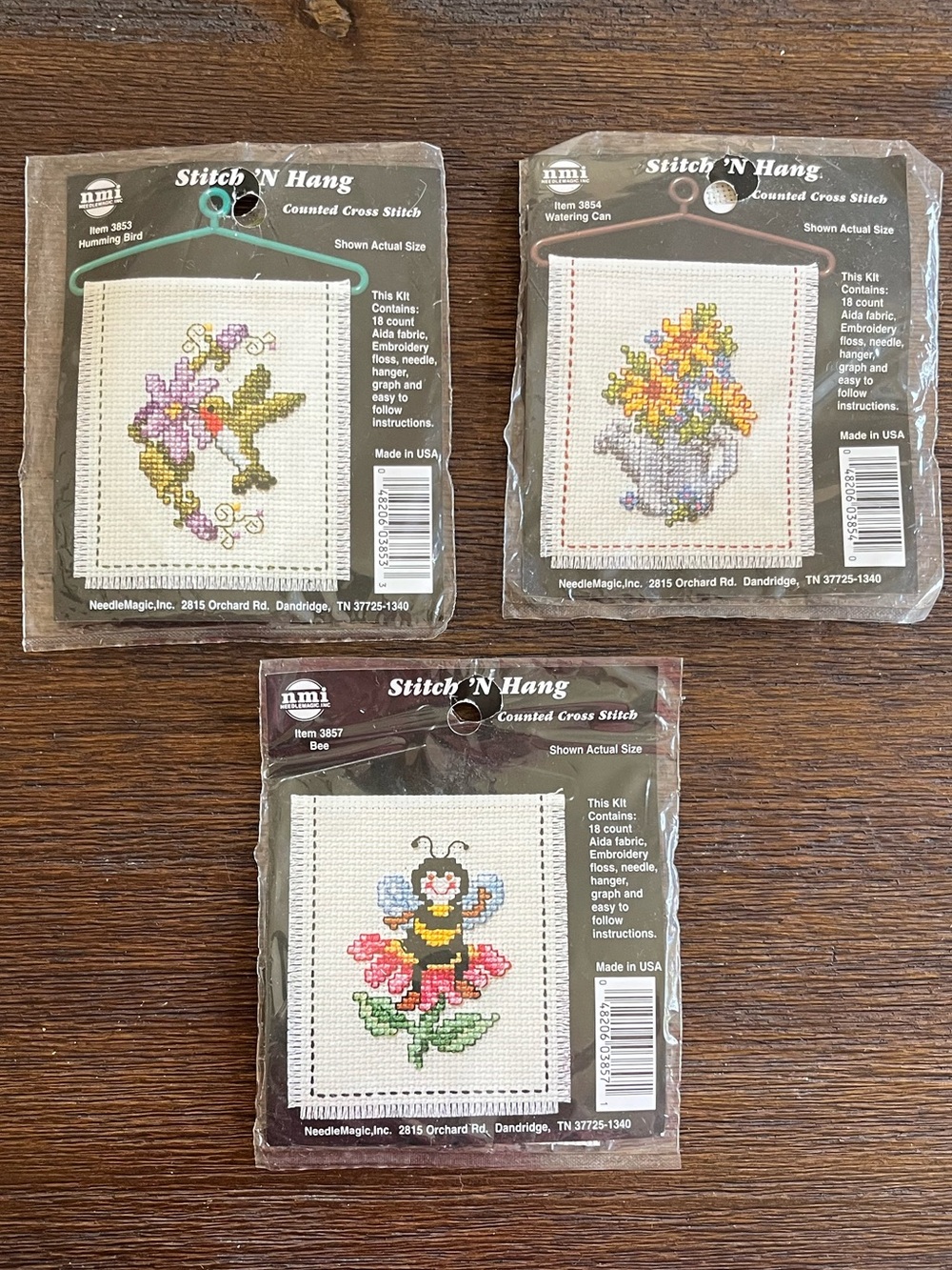 Mini Cross Stitch Kits with Hangers | Bee | Hummingbird | Flowers | New